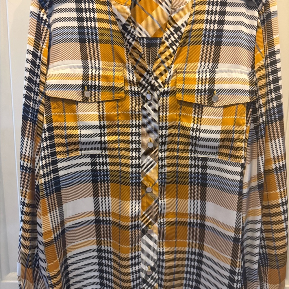 Karl Lagerfeld Yellow, Black and Cream Plaid Shirt
